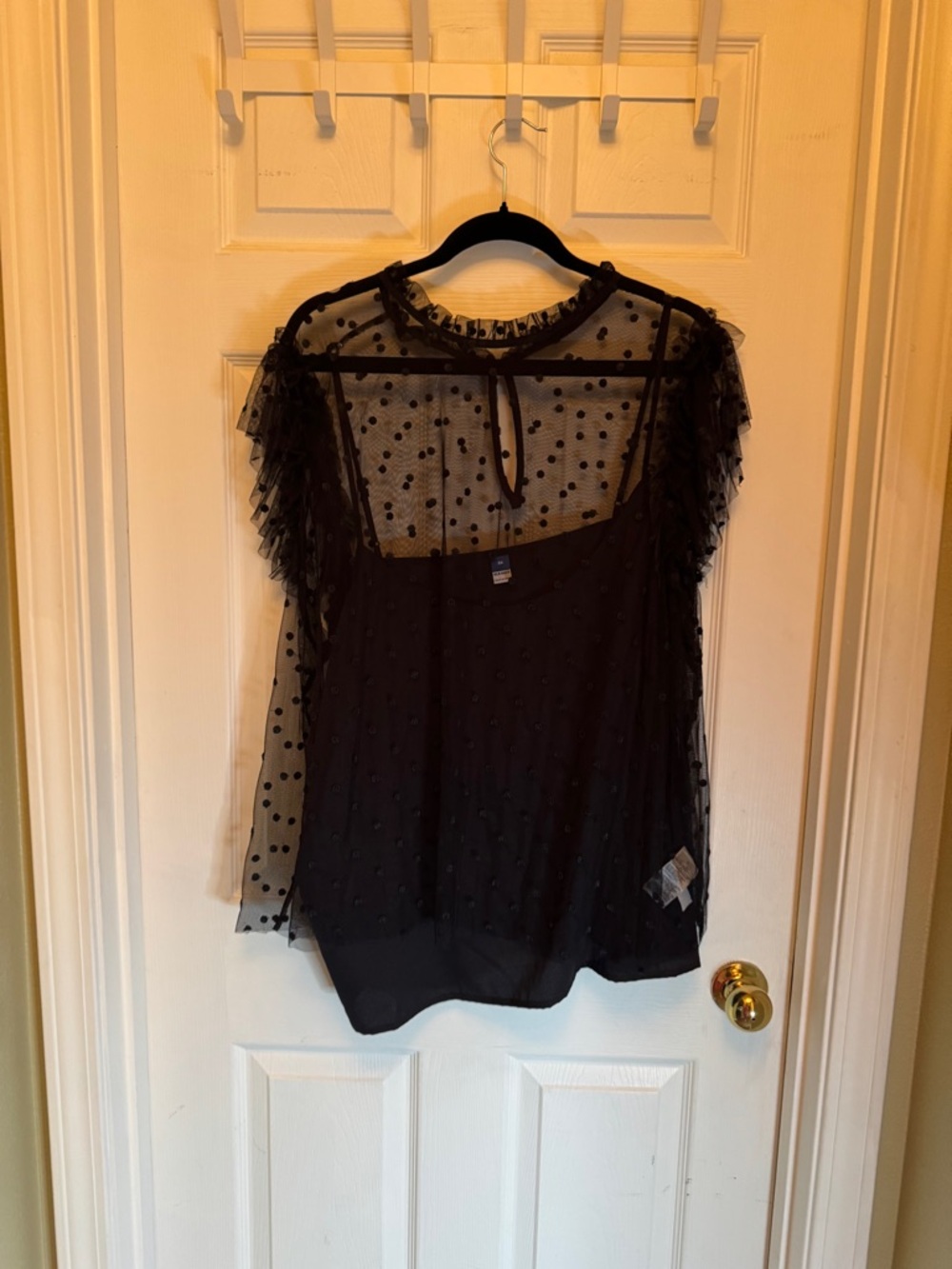 Old Navy Black Sheer Polka Dot Ruffle Sleeve Blouse